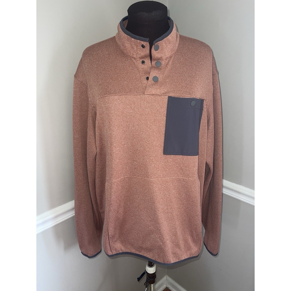 Duluth Trading Co Sweater Men's L River‎ Falls Orange Rust Snap Mock Pullover